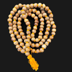 Large 108 Bead Pale Wood Mala with Orange Thread